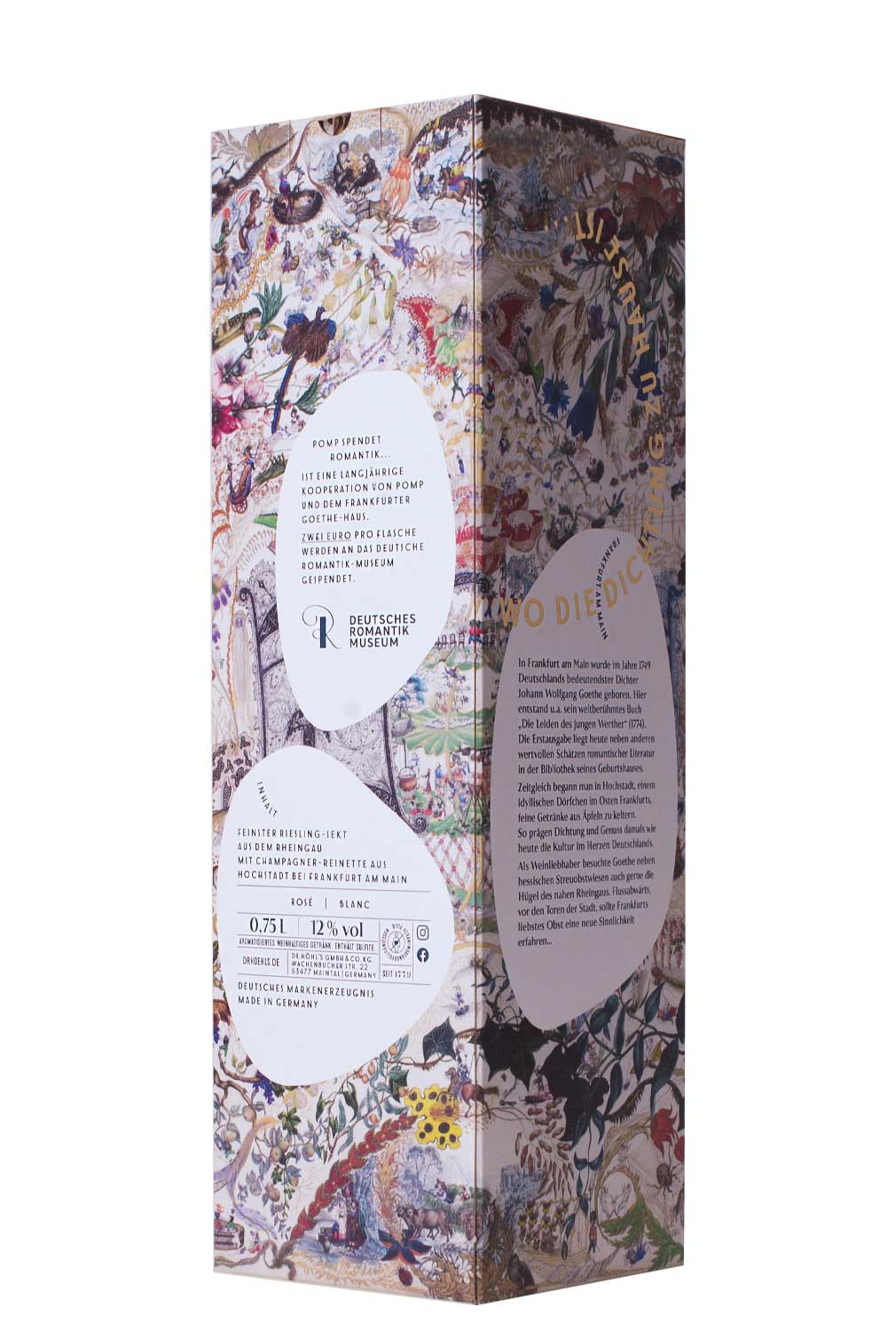 seitenansicht design geschenkkarton sektflasche pomp romantik edition