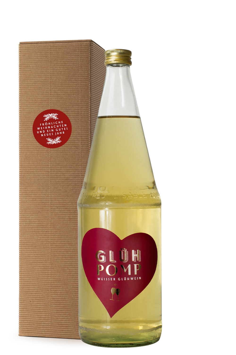 GLÜH POMP Premium Glühwein in Ntaurkarton Geschenkbox mit Weihnachtssticker