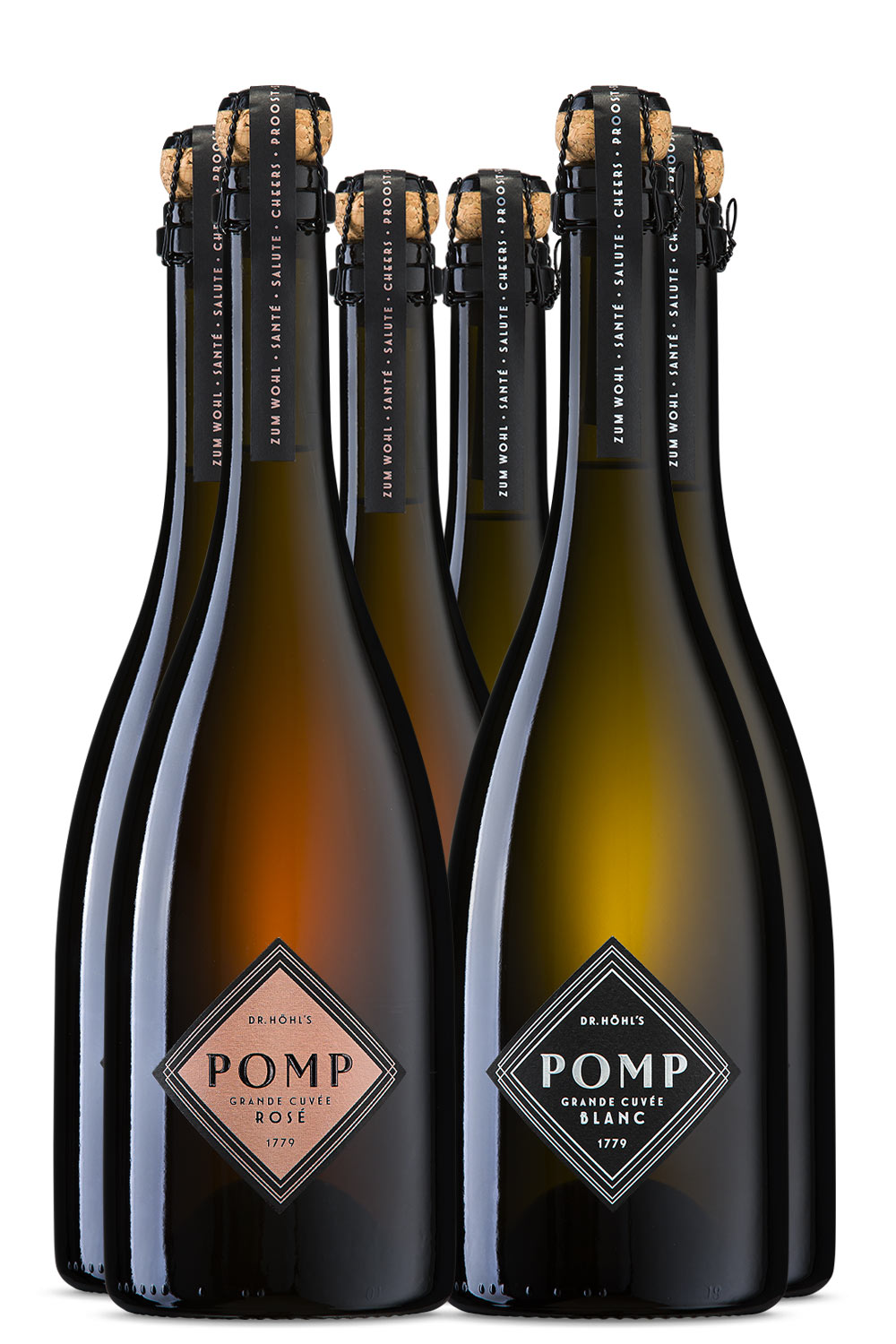 gourmet party box mit 6 flaschen pomp grande cuvee in blanc und rosé