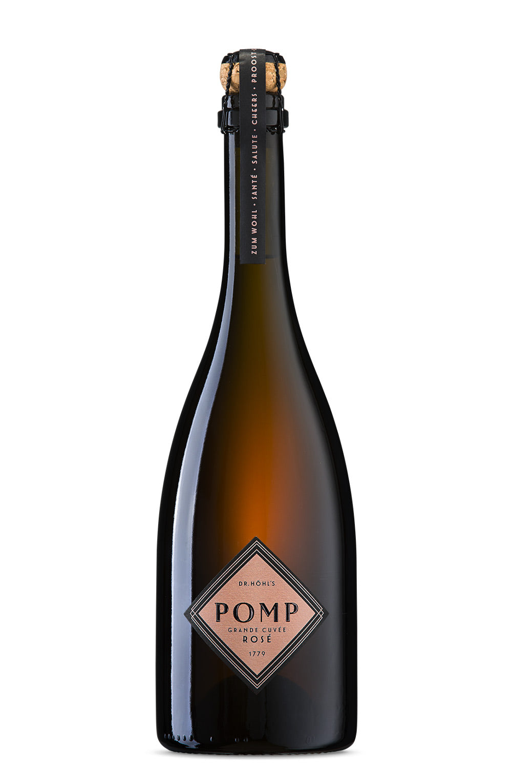 schwarze champagnerflasche edles design POMP rosé