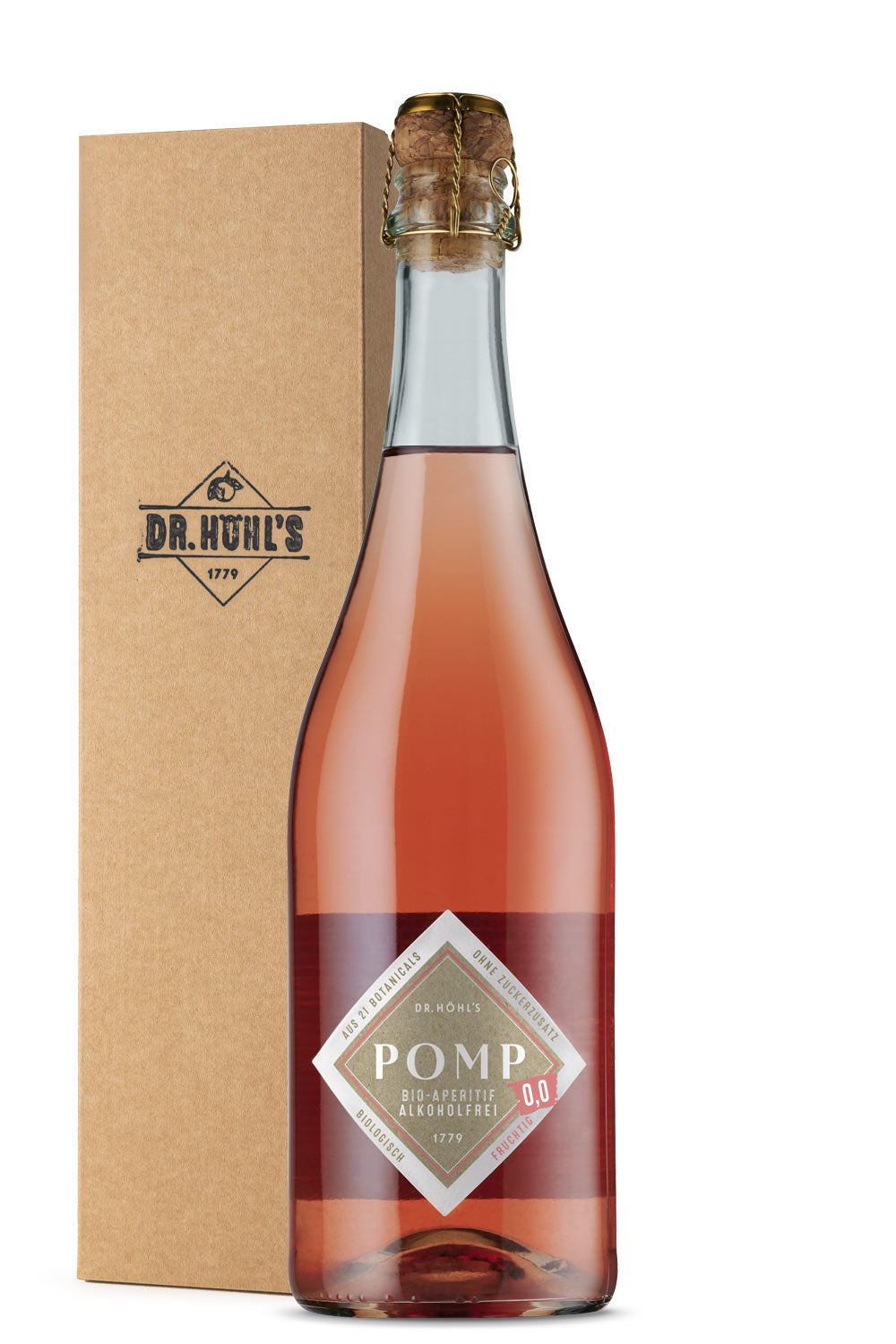 Naturkarton Bio Geschenkbox mit einer Flasche alkoholfreier Sekt Rose