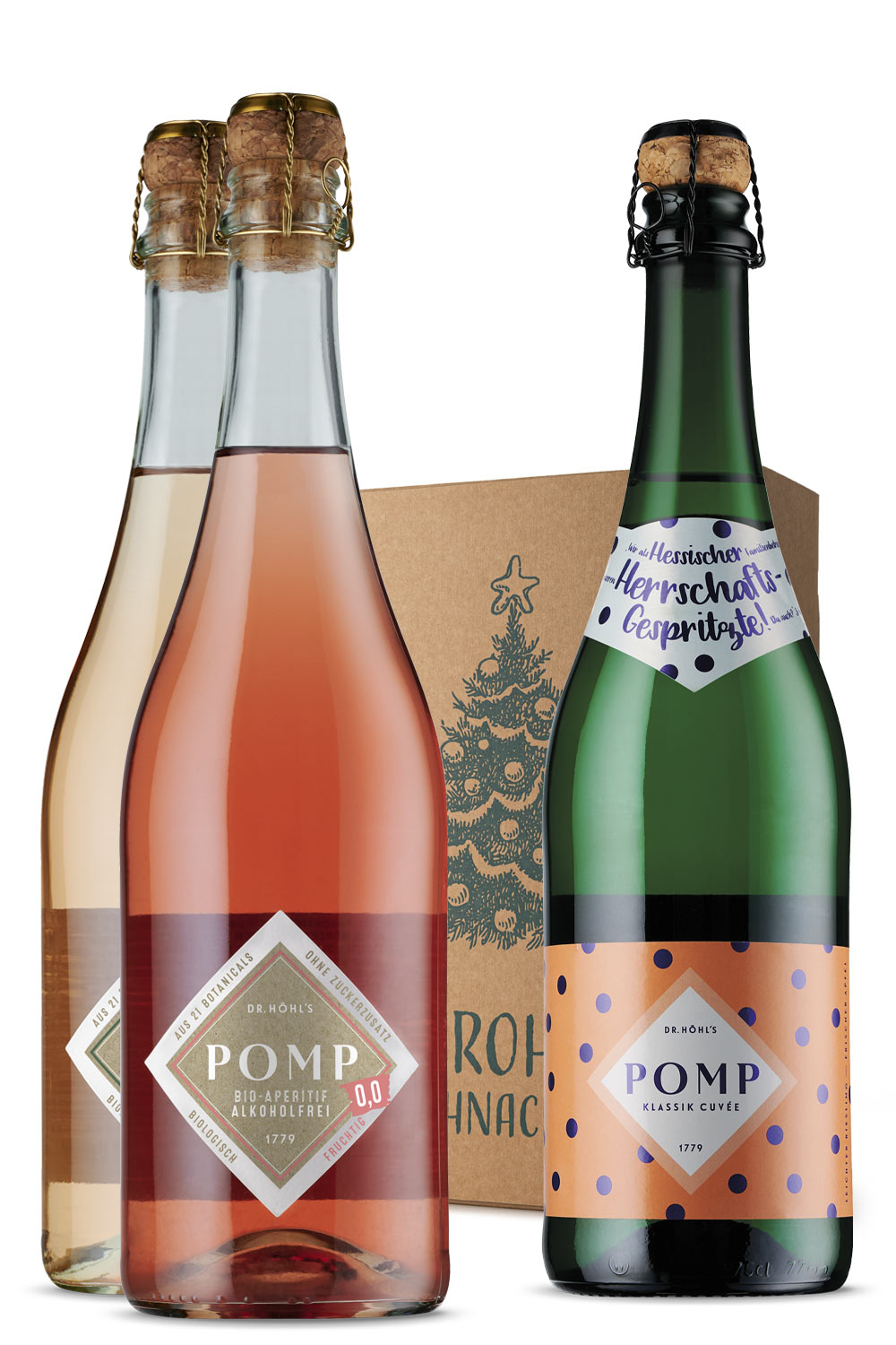 3er set sektgeschenk mit alkoholfreiem aperitif und hessischem pomp