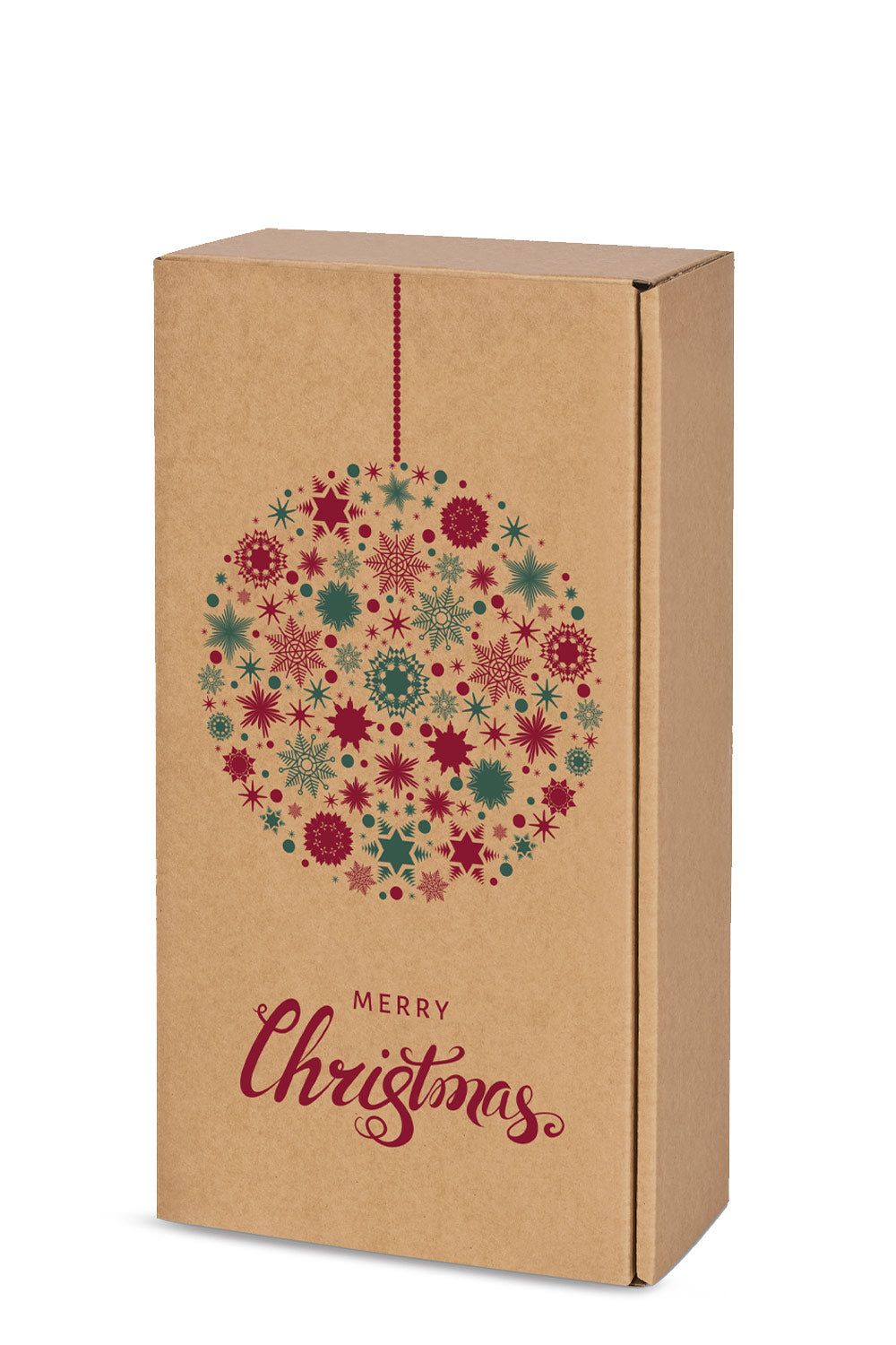 sekt geschenkbox natur karton mit christbaumkugel
