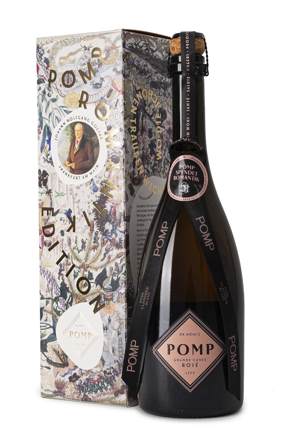 edle design sekt geschenkbox goethe edition mit einer flasche pomp rosé